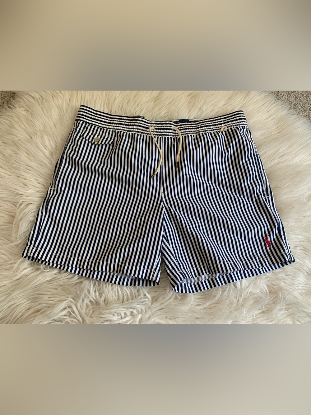 Polo by Ralph Lauren Traveler Striped Swim Shorts Blue White Size Small